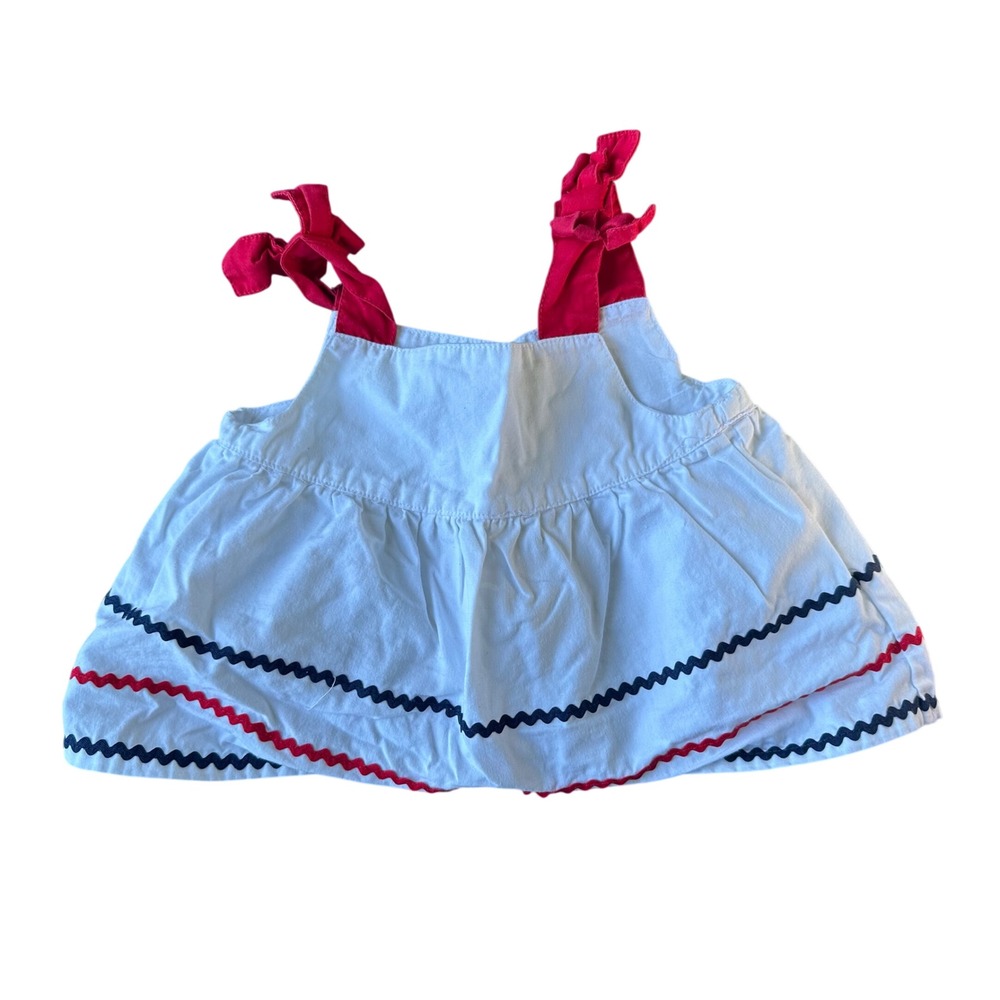 Gymboree Baby Girl Nautical Rickrack Tie Shoulder Cotton Top White Red 3-6 Mos